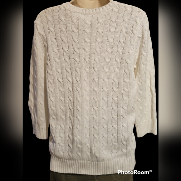 NWT Jeanne Pierre L Sweater 3/4 Sleeves White V Neck - Picture 6 of 7